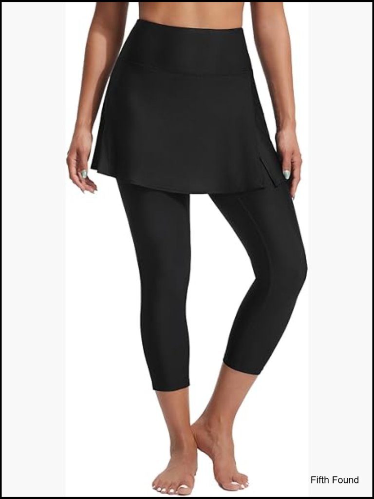 20in High Waisted Swim Leggings With Skirt Upf50+ Pockets Liner